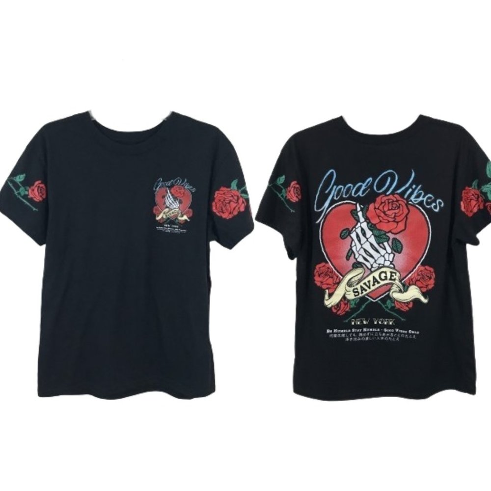 Skeleton Roses New York Graphic T-Shirt M Fresh Laundry